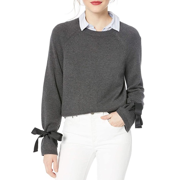 J. Crew charcoal crew neck bow sleeve sweater - Picture 1 of 2